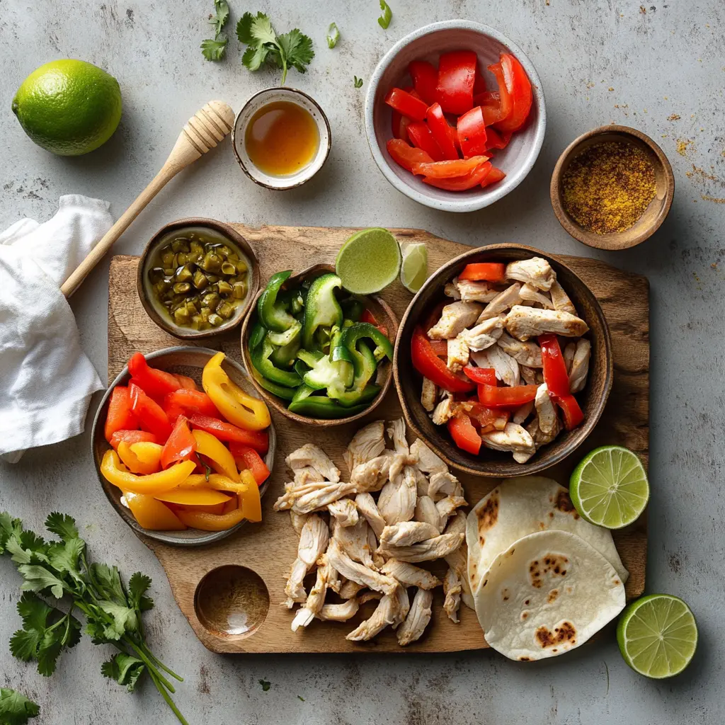 Crockpot Chicken Fajita: Easy and Delicious Recipe 5 CROCKPOT CHICKEN FAJITA plated with tortillas lime wedges vibrant peppers and taco spice
