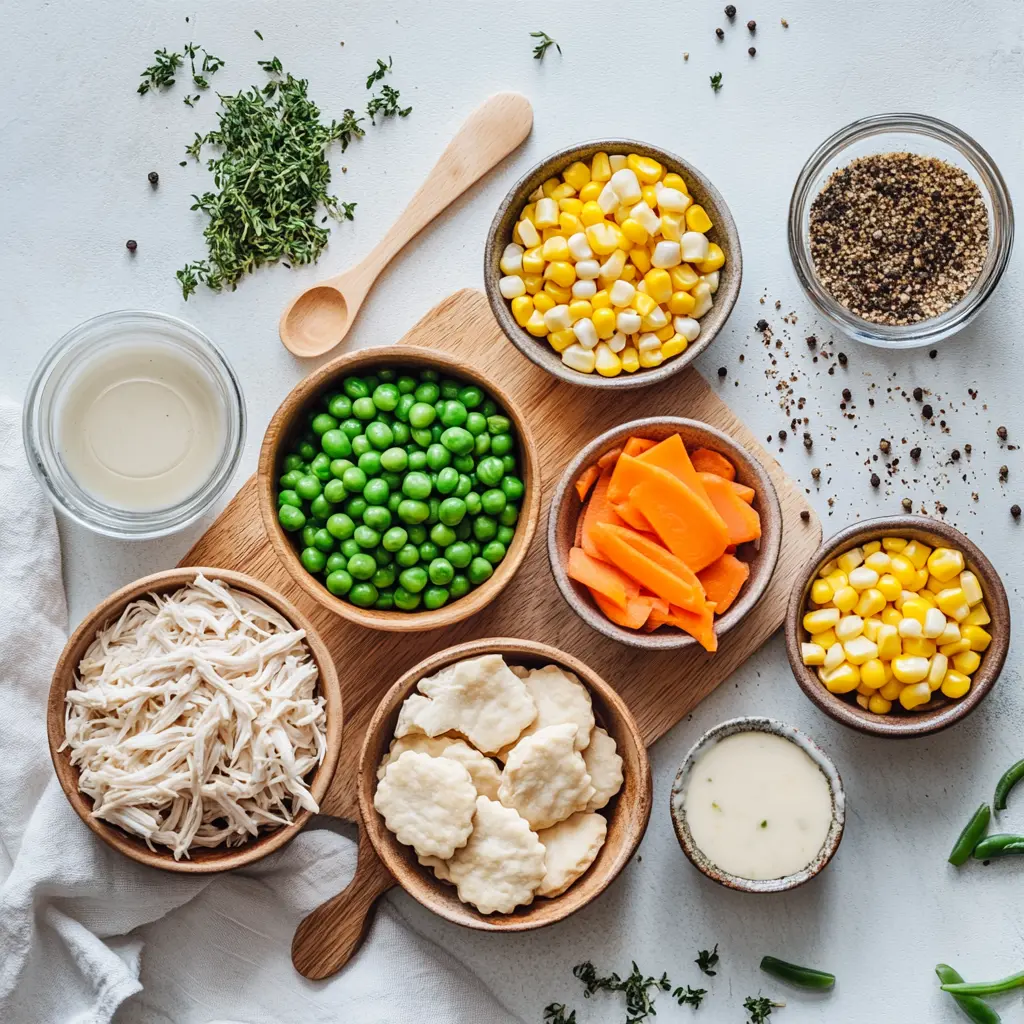 EASY SLOW COOKER CHICKEN POT PIE hero with golden biscuits creamy filling and shredded chicken