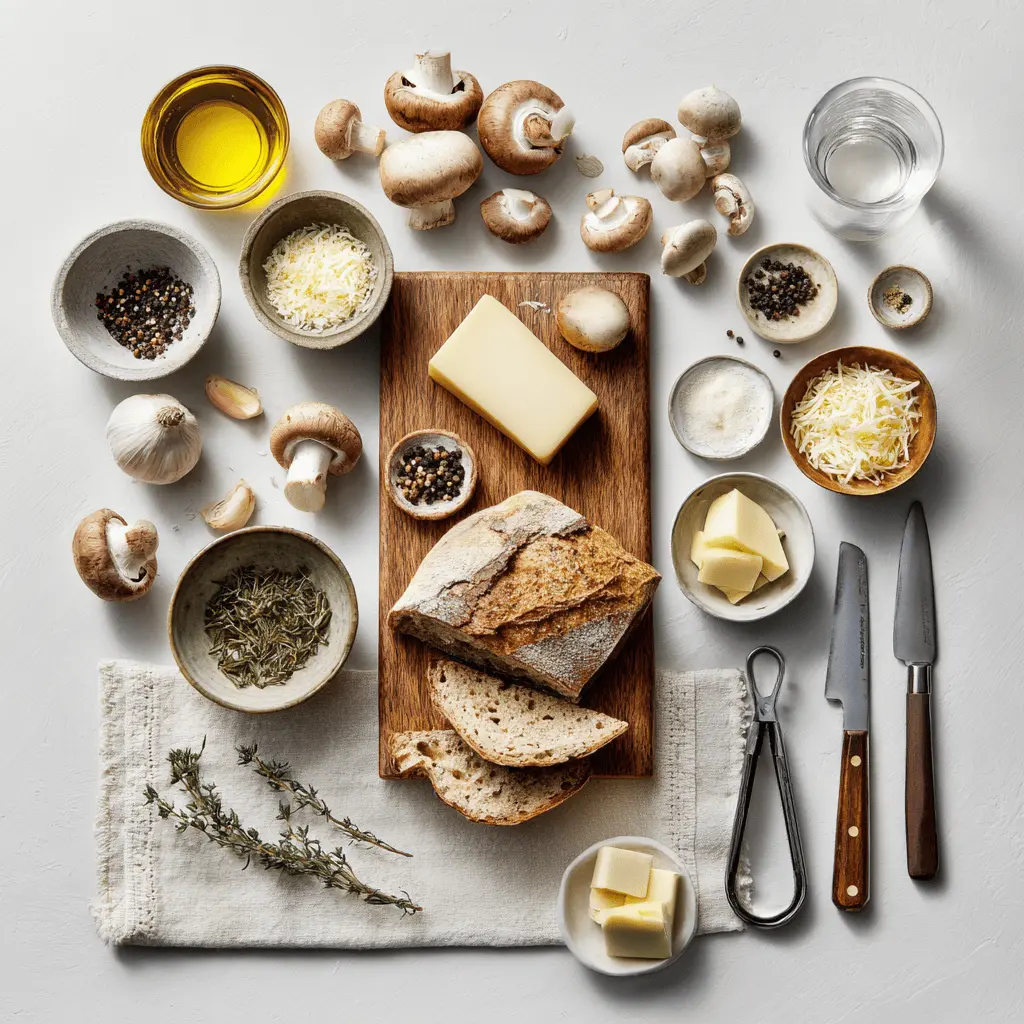 Gourmet Cheesy Mushroom: 5 Irresistible Recipes 5 Gourmet Cheesy Mushroom crostini with melted cheese thyme and olive oil on sourdough