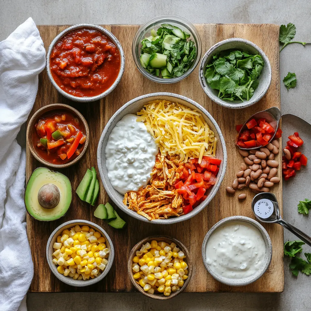 High-Protein Chicken Enchilada Bowls: Easy Delicious Recipe 5 HIGH PROTEIN CHICKEN ENCHILADA BOWLS finished bowl with cottage cheese shredded chicken avocado melted cheese