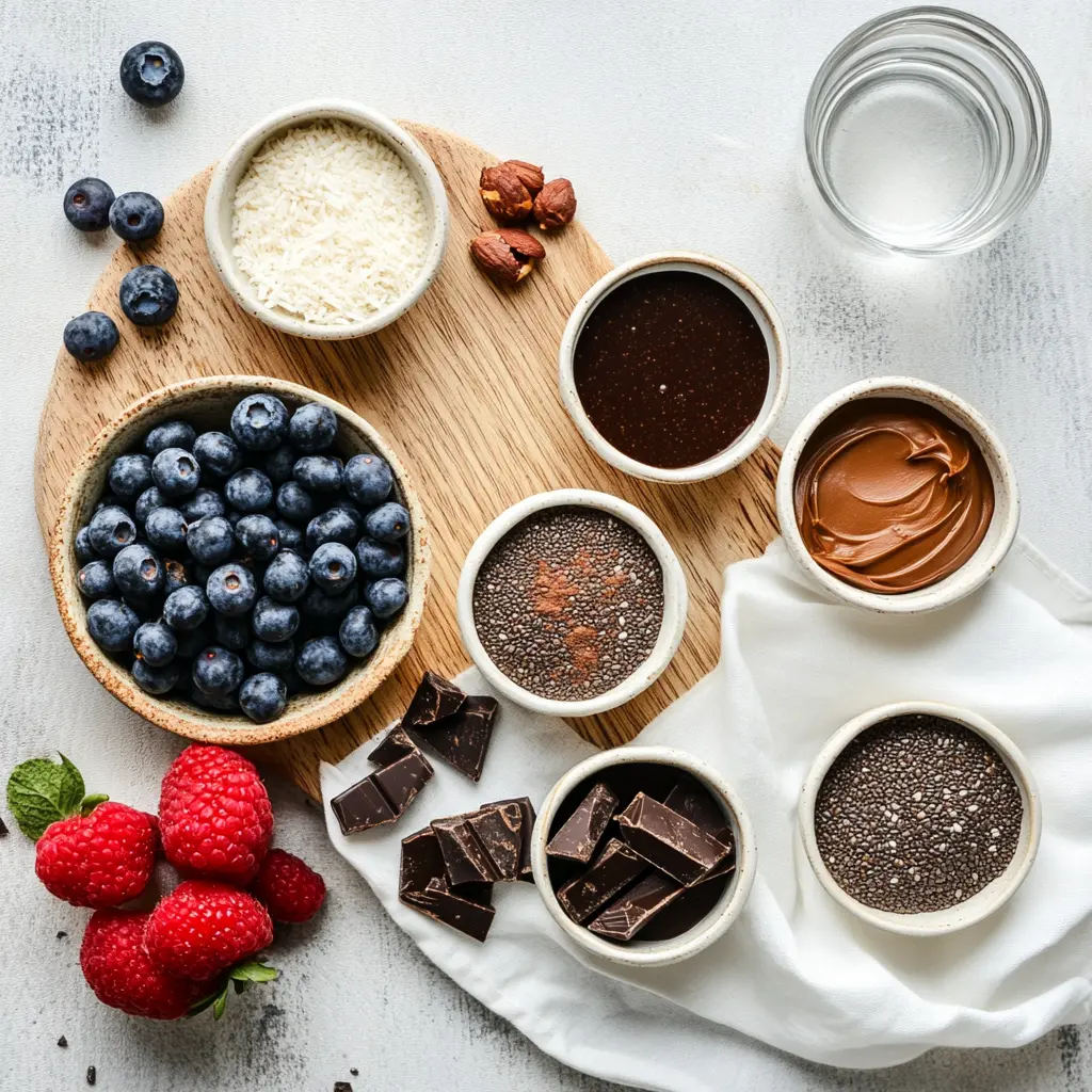 High Protein Chocolate Chia Pudding: Easy Irresistible Treat 5 HIGH PROTEIN CHOCOLATE CHIA PUDDING in a jar topped with berries cacao nibs and coconut whip