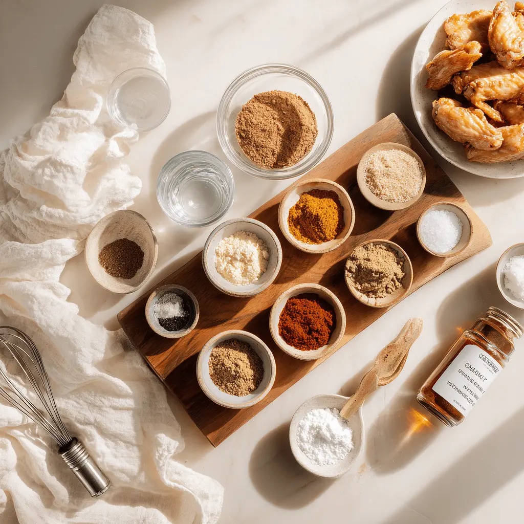 Ninja Foodi Chicken Wings on white napkin with clear glass of water and golden glaze