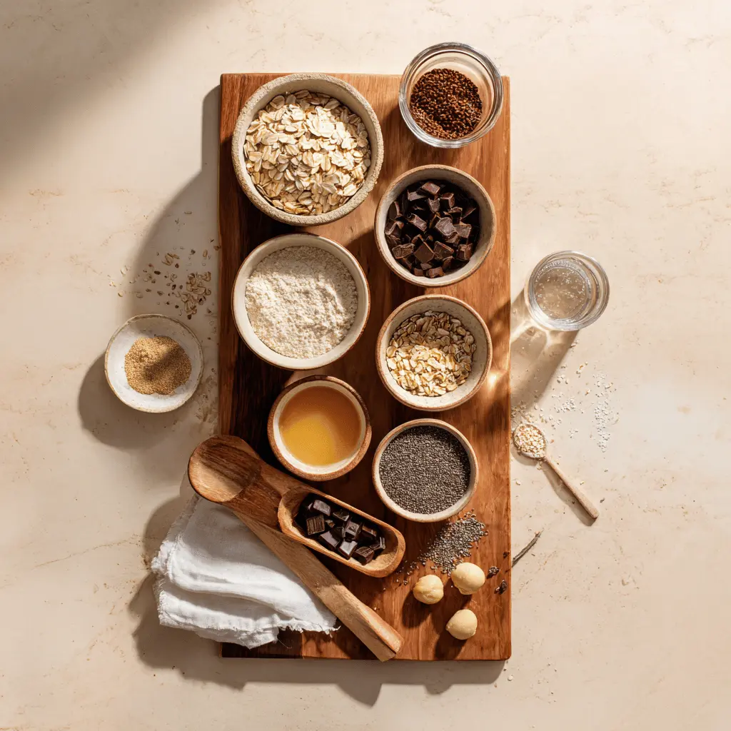 No-Bake Protein Balls on white napkin with clear water glass warm inviting close-up