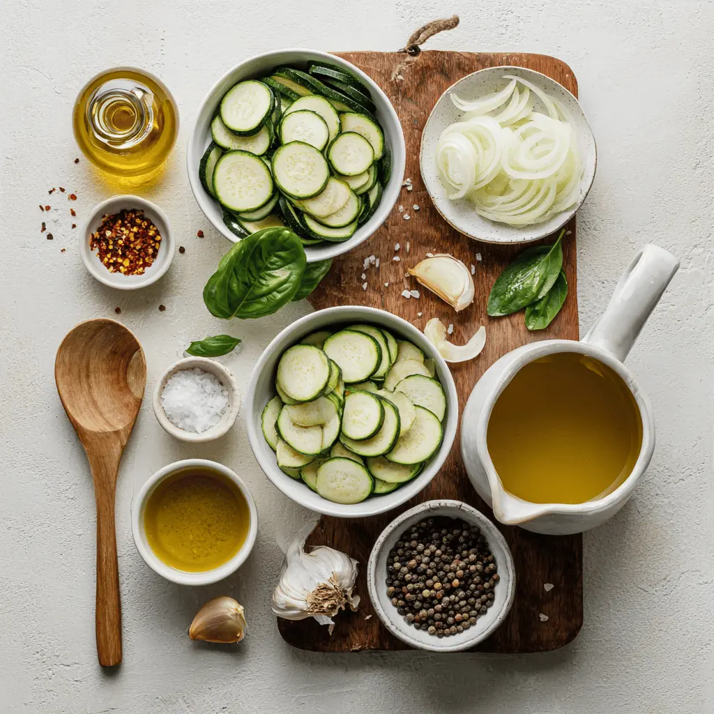 Vegan Zucchini Soup in white bowl with basil garnish olive oil drizzle cozy natural lighting