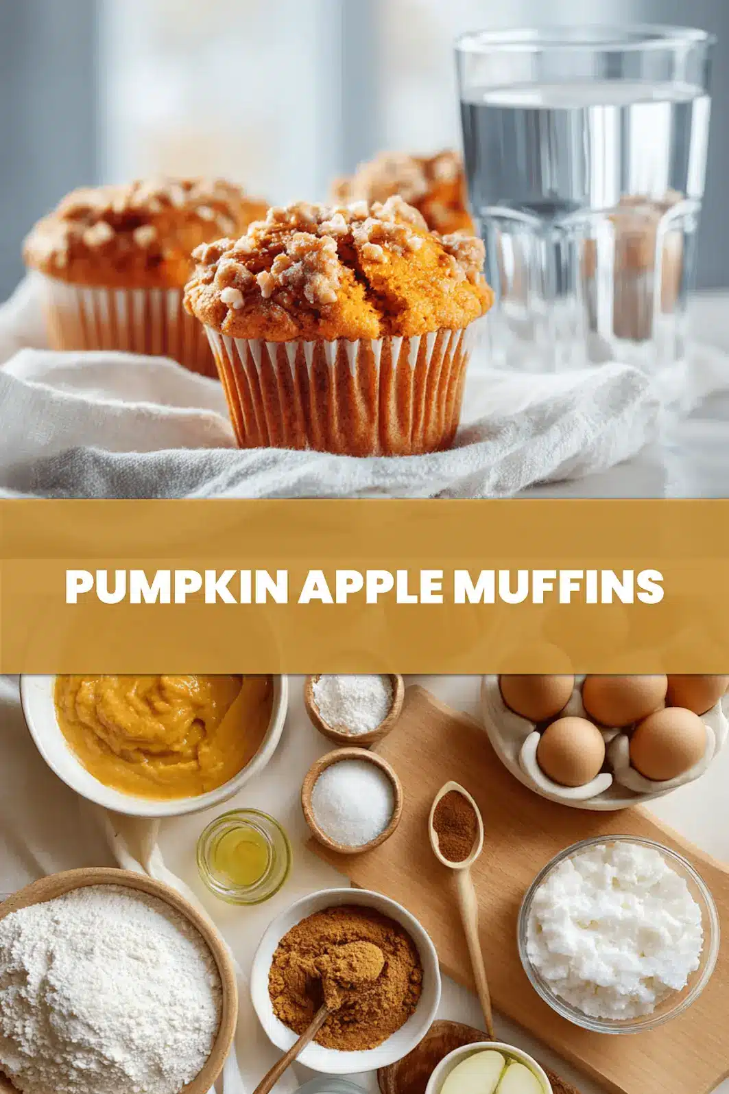 PUMPKIN APPLE MUFFINS hero shot three quarter angle warm tones on white cloth_pin