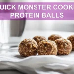 QUICK MONSTER COOKIE PROTEIN BALLS on white cloth napkin close up warm natural light appetizing