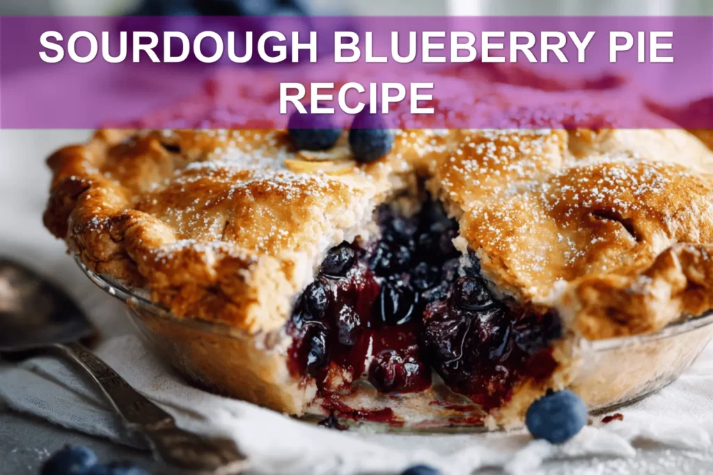 SOURDOUGH BLUEBERRY PIE RECIPE hero image warm natural light slice on white cloth