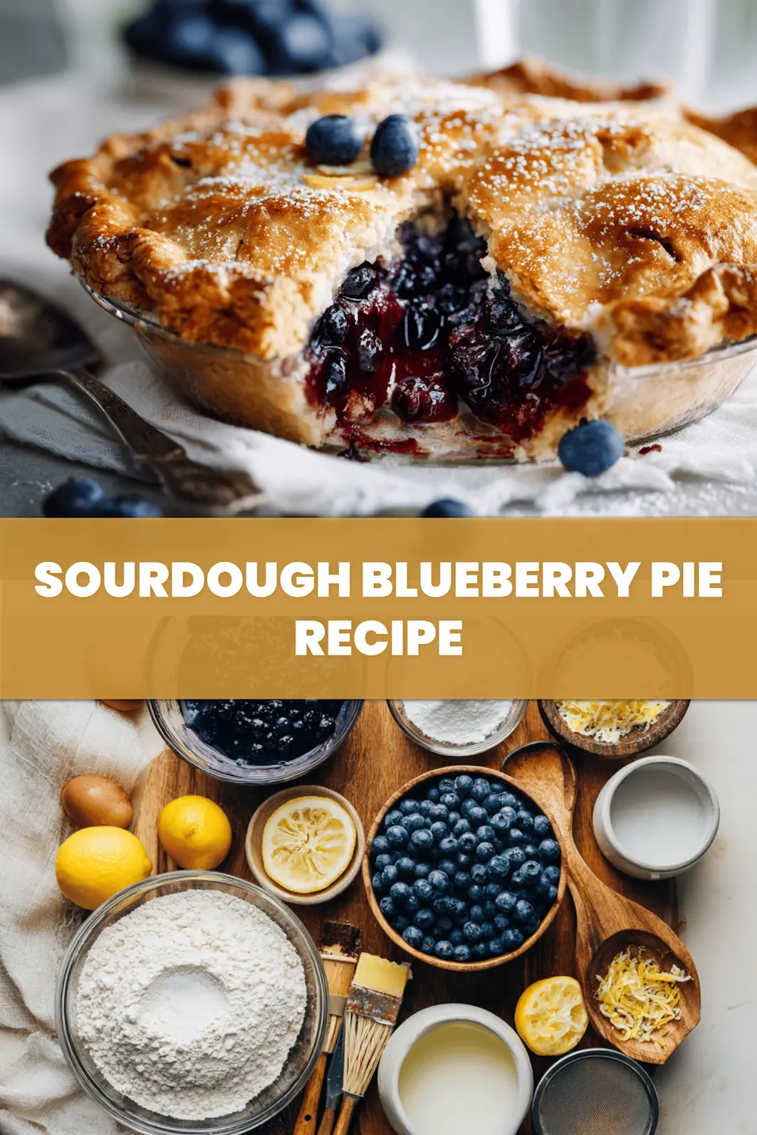 SOURDOUGH BLUEBERRY PIE RECIPE hero image warm natural light slice on white cloth_pin