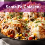 Santa Fe Chicken: Easy and Irresistible Skillet Recipe 7 Santa Fe Chicken skillet with black beans corn melted cheese and fresh herbs in warm light