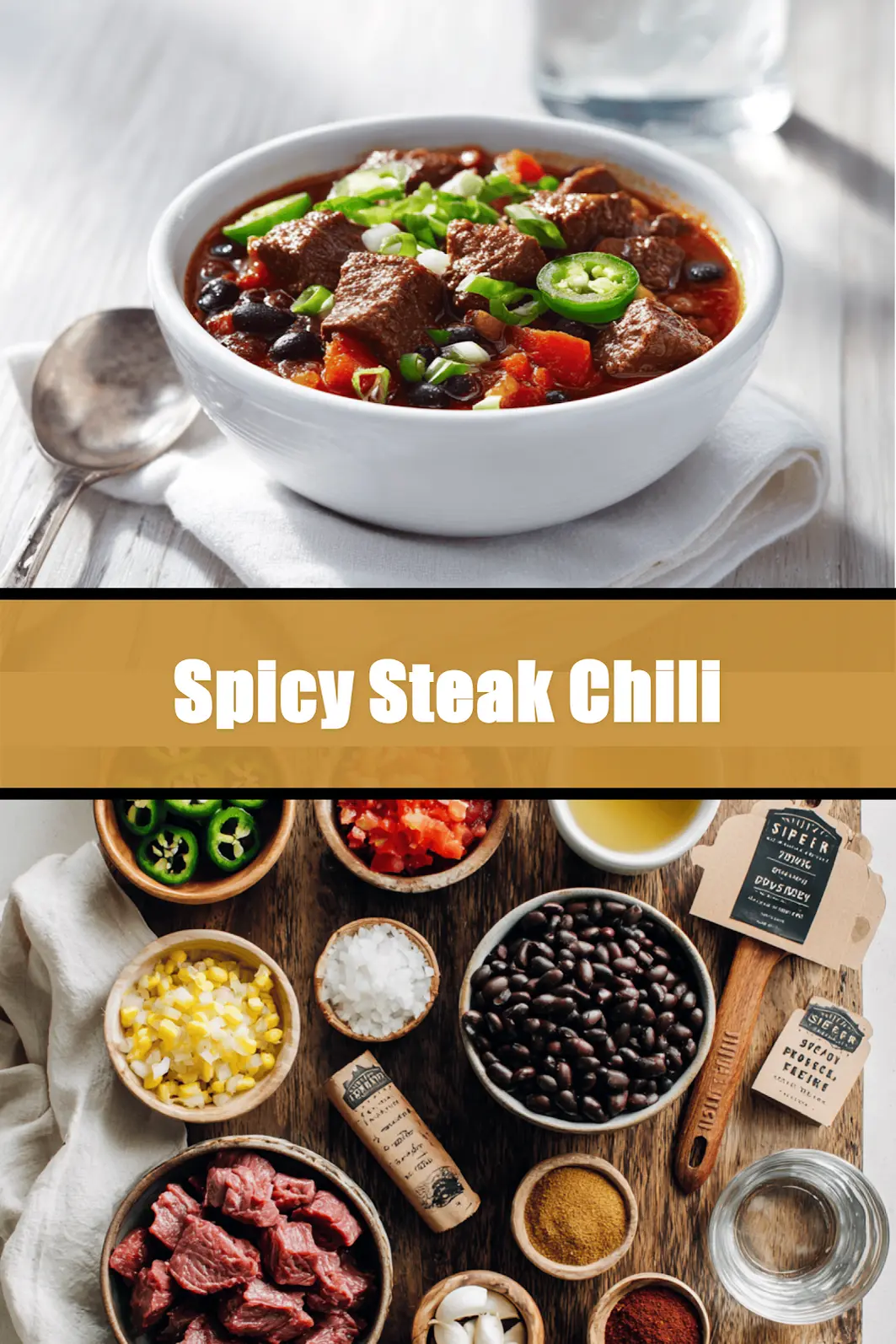 Spicy Steak Chili: Easy and Delicious Recipe Secrets 6 Spicy Steak Chili in bowl on white napkin warm inviting natural light glass of water_pin