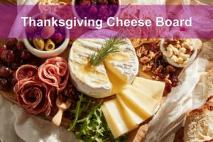 Thanksgiving Cheese Board with brie manchego white cheddar cranberry goat cheese assorted salami