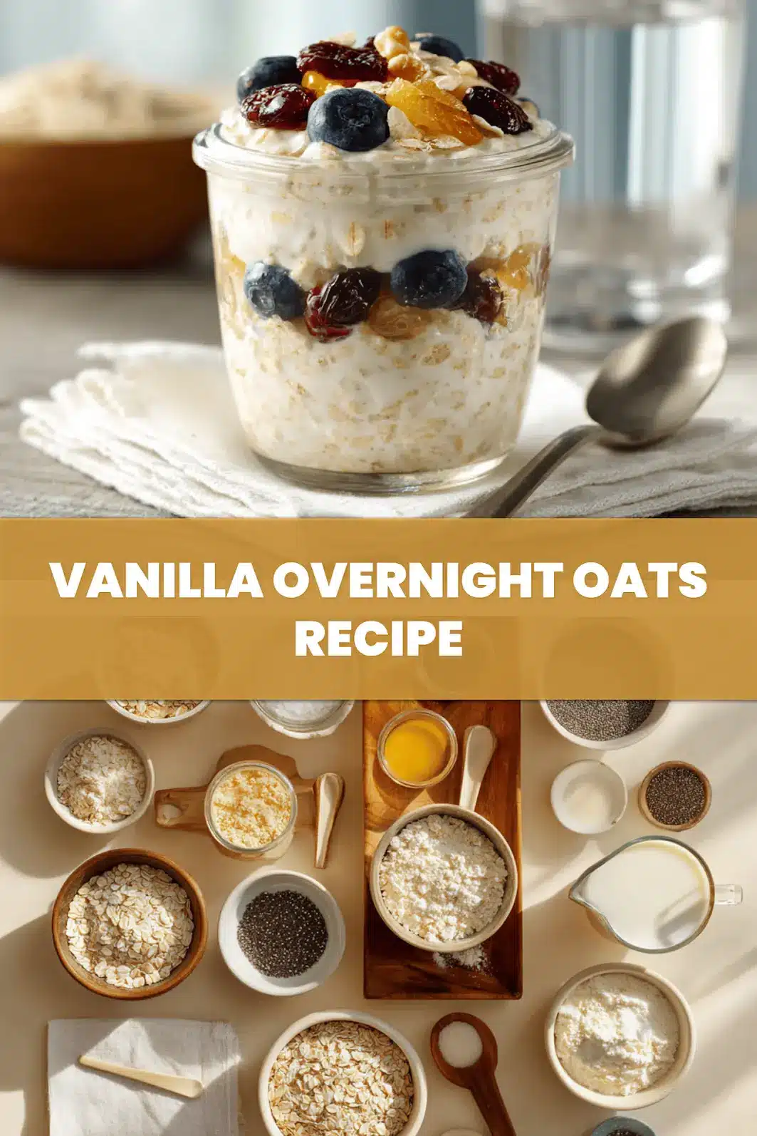 VANILLA OVERNIGHT OATS RECIPE creamy vanilla oats with chia seeds and maple syrup_pin