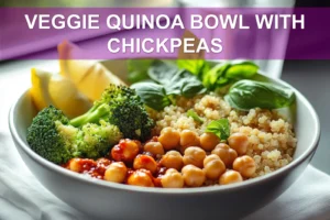 Veggie Quinoa Bowl with Chickpeas: Simple and Delicious Meal VEGGIE QUINOA BOWL WITH CHICKPEAS vibrant plated bowl with roasted chickpeas and vegetables
