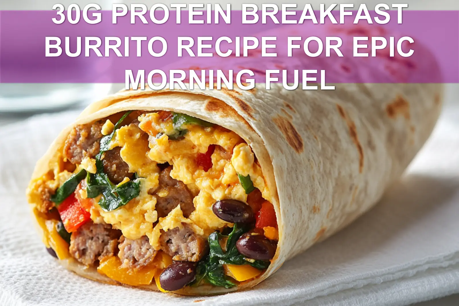 30G PROTEIN BREAKFAST BURRITO RECIPE FOR EPIC MORNING FUEL scrambled egg turkey sausage cheddar burrito