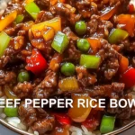 BEEF PEPPER RICE BOWL centered hero view, clean and uncluttered
