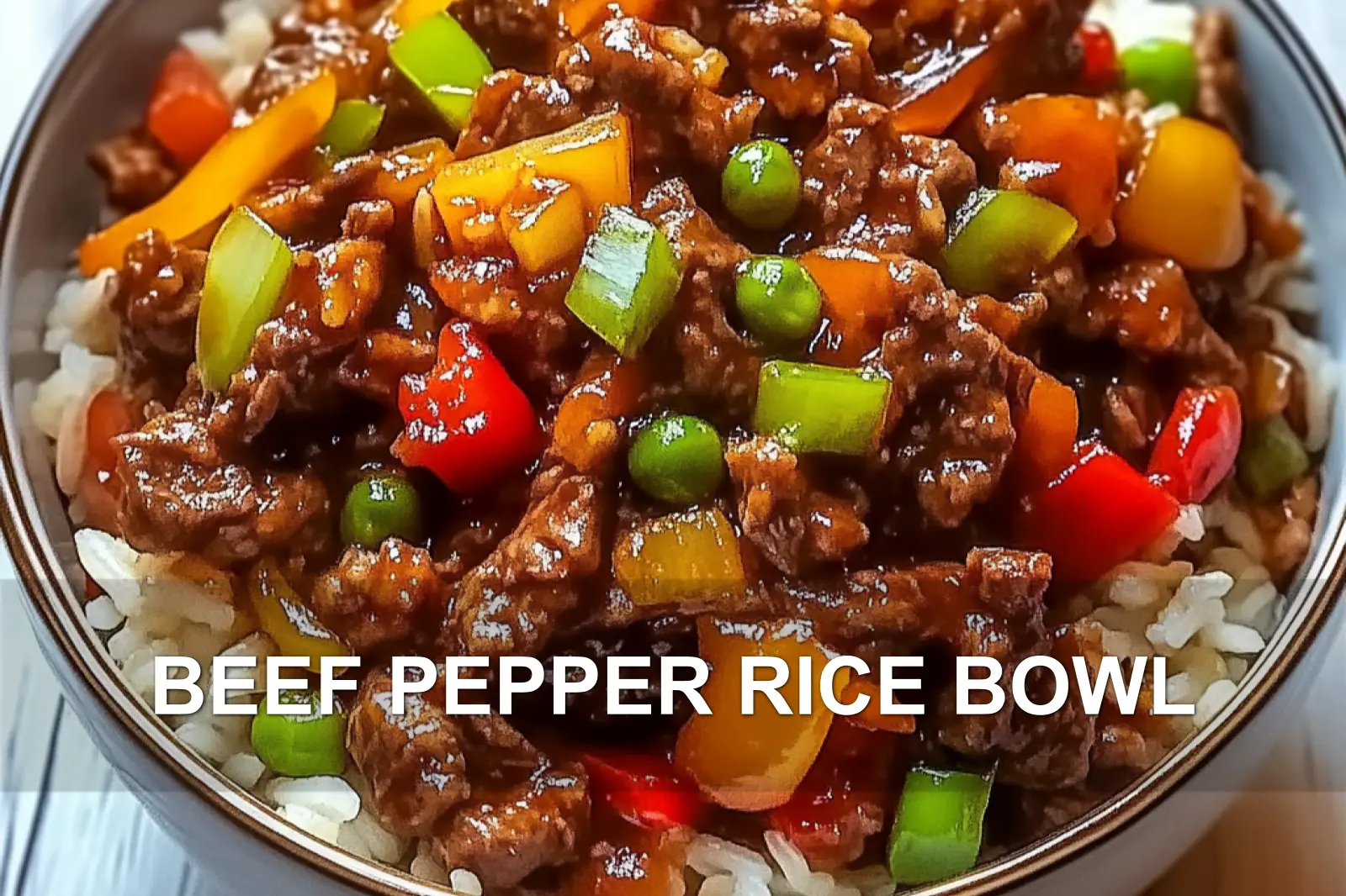 BEEF PEPPER RICE BOWL centered hero view, clean and uncluttered
