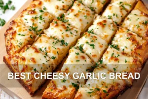 Best Cheesy Garlic Bread Your Taste Buds Need BEST CHEESY GARLIC BREAD centered hero view, clean and uncluttered