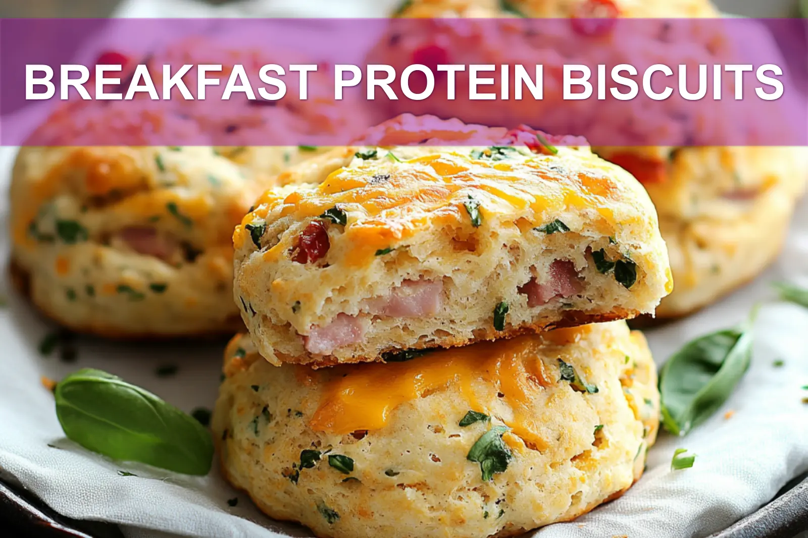 BREAKFAST PROTEIN BISCUITS warm cheddar feta ham sausage spinach chives basil