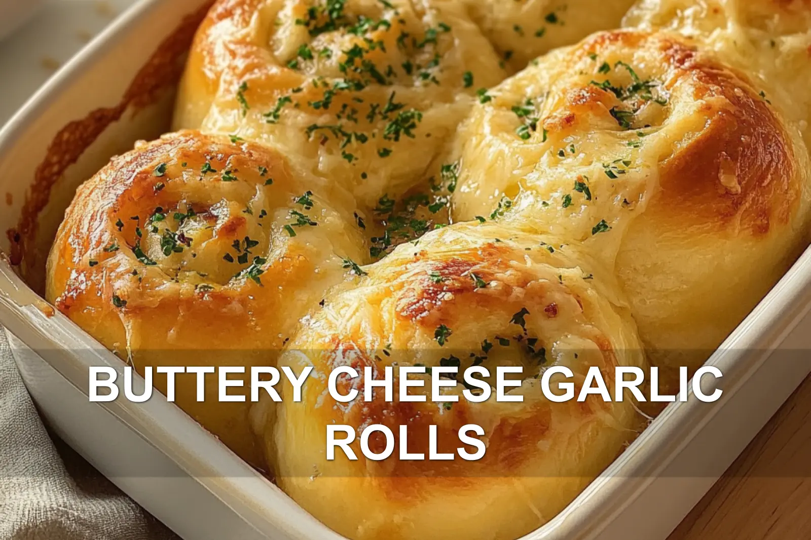 BUTTERY CHEESE GARLIC ROLLS centered hero view, clean and uncluttered