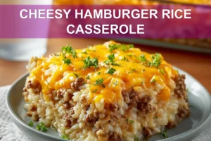 CHEESY HAMBURGER RICE CASSEROLE creamy baked casserole with melted cheddar and fresh herbs