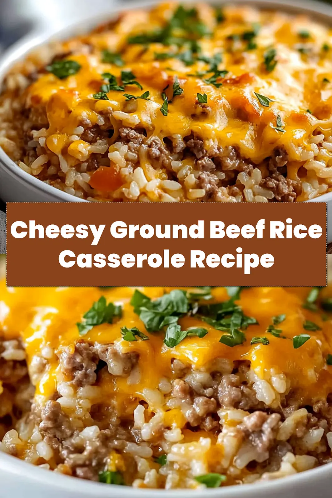 Cheesy Hamburger Rice Casserole Recipe: Easy and Delicious 6 CHEESY HAMBURGER RICE CASSEROLE RECIPE centered hero view, clean and uncluttered_pin
