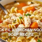 CHICK FIL A CHICKEN NOODLE SOUP RECIPE centered hero view, clean and uncluttered