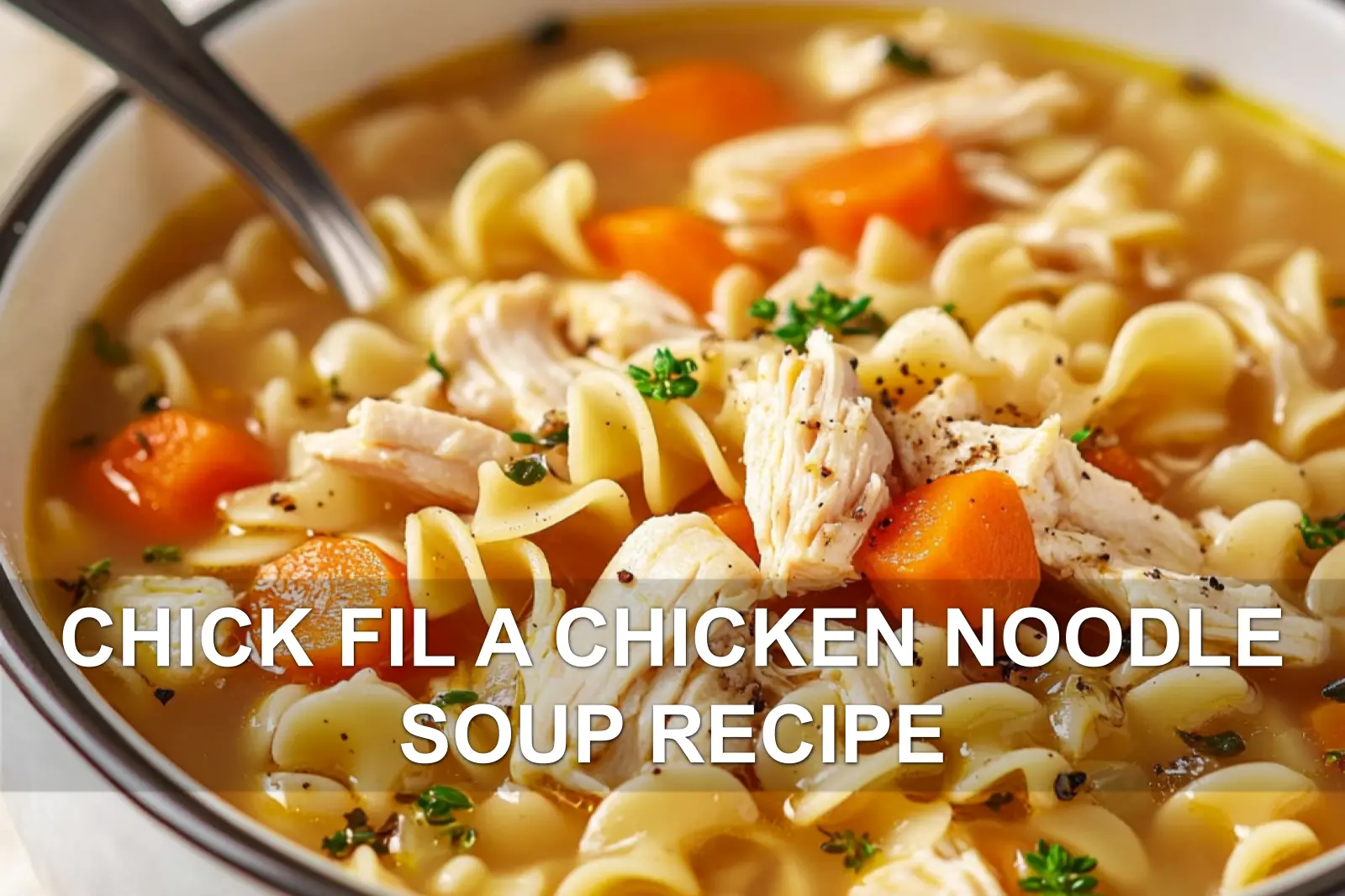 CHICK FIL A CHICKEN NOODLE SOUP RECIPE centered hero view, clean and uncluttered