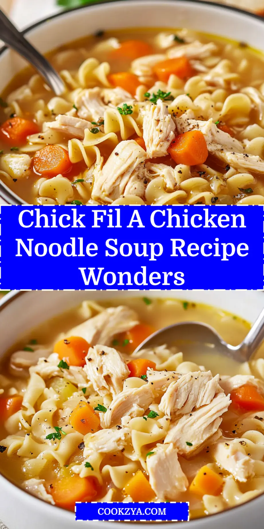 CHICK FIL A CHICKEN NOODLE SOUP RECIPE centered hero view, clean and uncluttered_pin