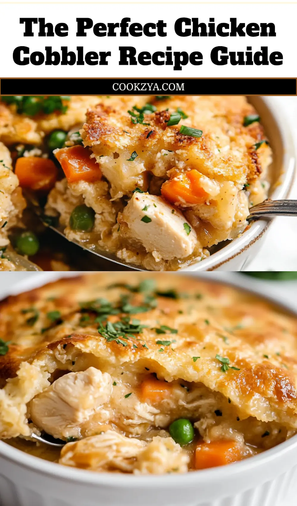 CHICKEN COBBLER RECIPE centered hero view, clean and uncluttered_pin