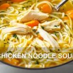CHICKEN NOODLE SOUP centered hero view, clean and uncluttered