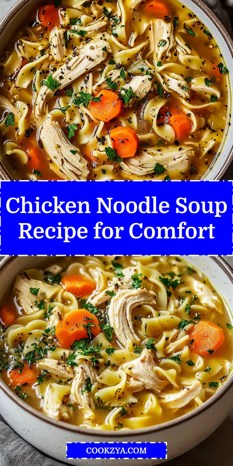 Chicken Noodle Soup Recipe: Cozy Comfort You're Craving 6 CHICKEN NOODLE SOUP RECIPE centered hero view, clean and uncluttered_pin