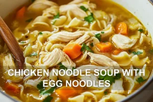 Chicken Noodle Soup with Egg Noodles: Irresistible Comfort CHICKEN NOODLE SOUP WITH EGG NOODLES centered hero view, clean and uncluttered