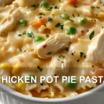 CHICKEN POT PIE PASTA centered hero view, clean and uncluttered