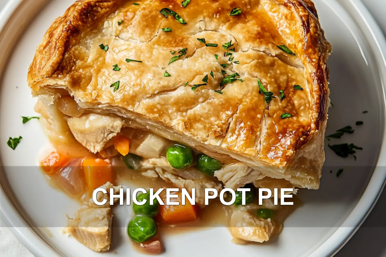 CHICKEN POT PIE centered hero view, clean and uncluttered