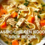 CLASSIC CHICKEN NOODLE SOUP RECIPE centered hero view, clean and uncluttered