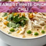 CREAMIEST WHITE CHICKEN CHILI centered hero view, clean and uncluttered