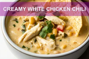 Creamy White Chicken Chili: Simple and Irresistible Recipe CREAMY WHITE CHICKEN CHILI centered hero view, clean and uncluttered