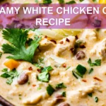 CREAMY WHITE CHICKEN CHILI RECIPE centered hero view, clean and uncluttered