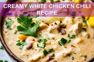 Creamy White Chicken Chili Recipe for Ultimate Comfort CREAMY WHITE CHICKEN CHILI RECIPE centered hero view, clean and uncluttered