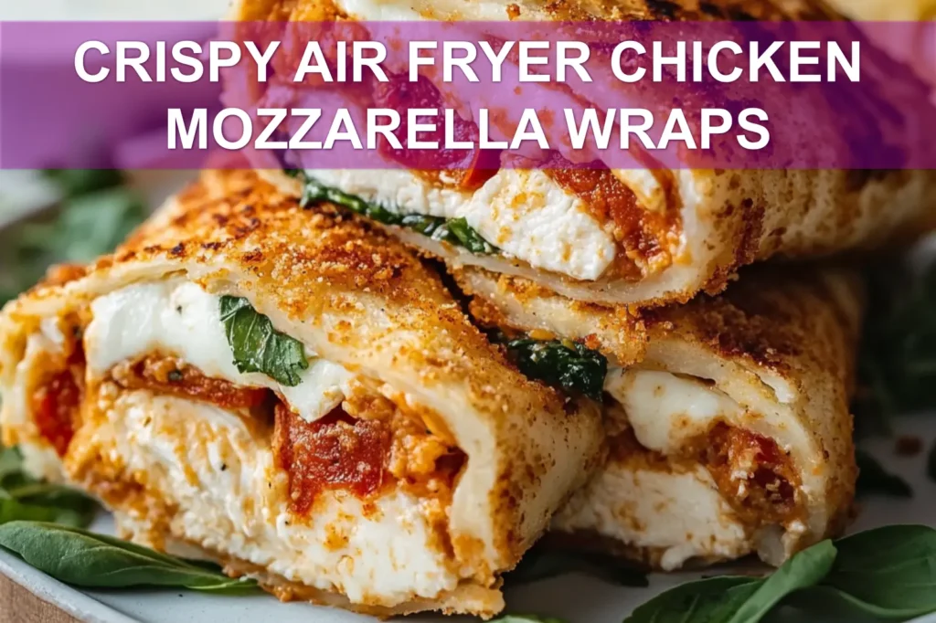 CRISPY AIR FRYER CHICKEN MOZZARELLA WRAPS centered hero view, clean and uncluttered