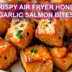 CRISPY AIR FRYER HONEY GARLIC SALMON BITES centered hero view, clean and uncluttered