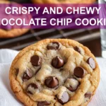 CRISPY AND CHEWY CHOCOLATE CHIP COOKIES hero image warm 3/4 view on white napkin