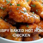 CRISPY BAKED HOT HONEY CHICKEN centered hero view, clean and uncluttered