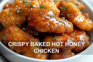 CRISPY BAKED HOT HONEY CHICKEN centered hero view, clean and uncluttered