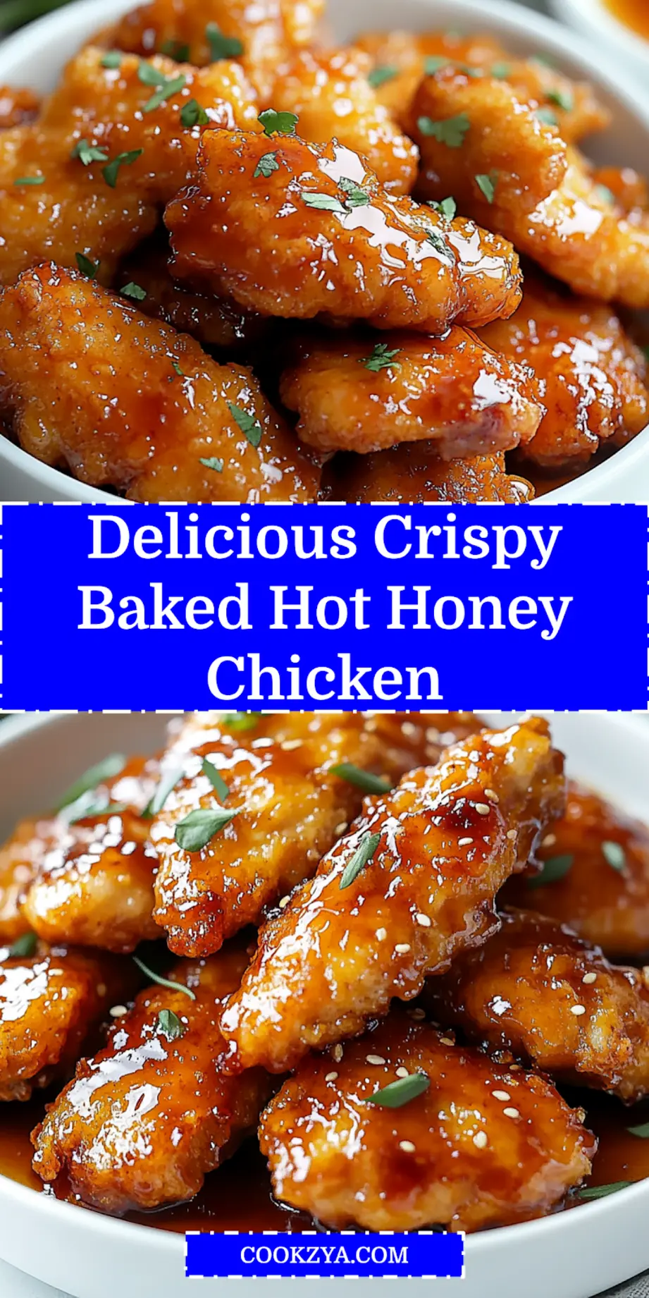 CRISPY BAKED HOT HONEY CHICKEN centered hero view, clean and uncluttered_pin