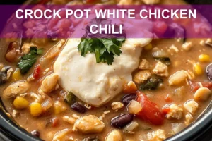 Crock Pot White Chicken Chili: Easy and Delicious Recipe CROCK POT WHITE CHICKEN CHILI centered hero view, clean and uncluttered