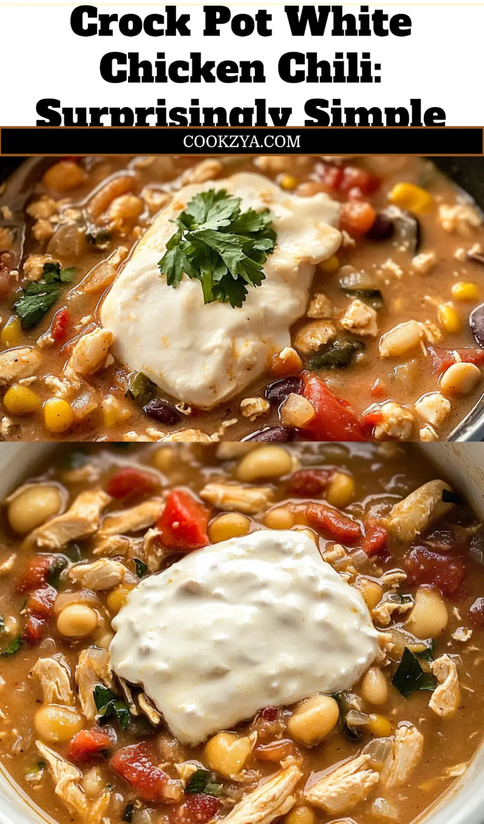 Crock Pot White Chicken Chili: Easy and Delicious Recipe 6 CROCK POT WHITE CHICKEN CHILI centered hero view, clean and uncluttered_pin