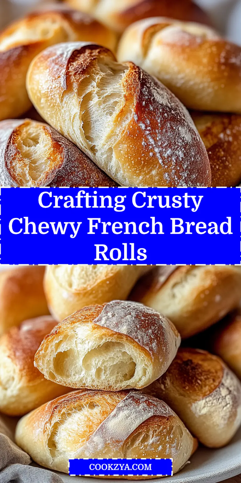 Crusty Chewy French Bread Rolls: The Perfect Recipe 6 CRUSTY CHEWY FRENCH BREAD ROLLS centered hero view, clean and uncluttered_pin