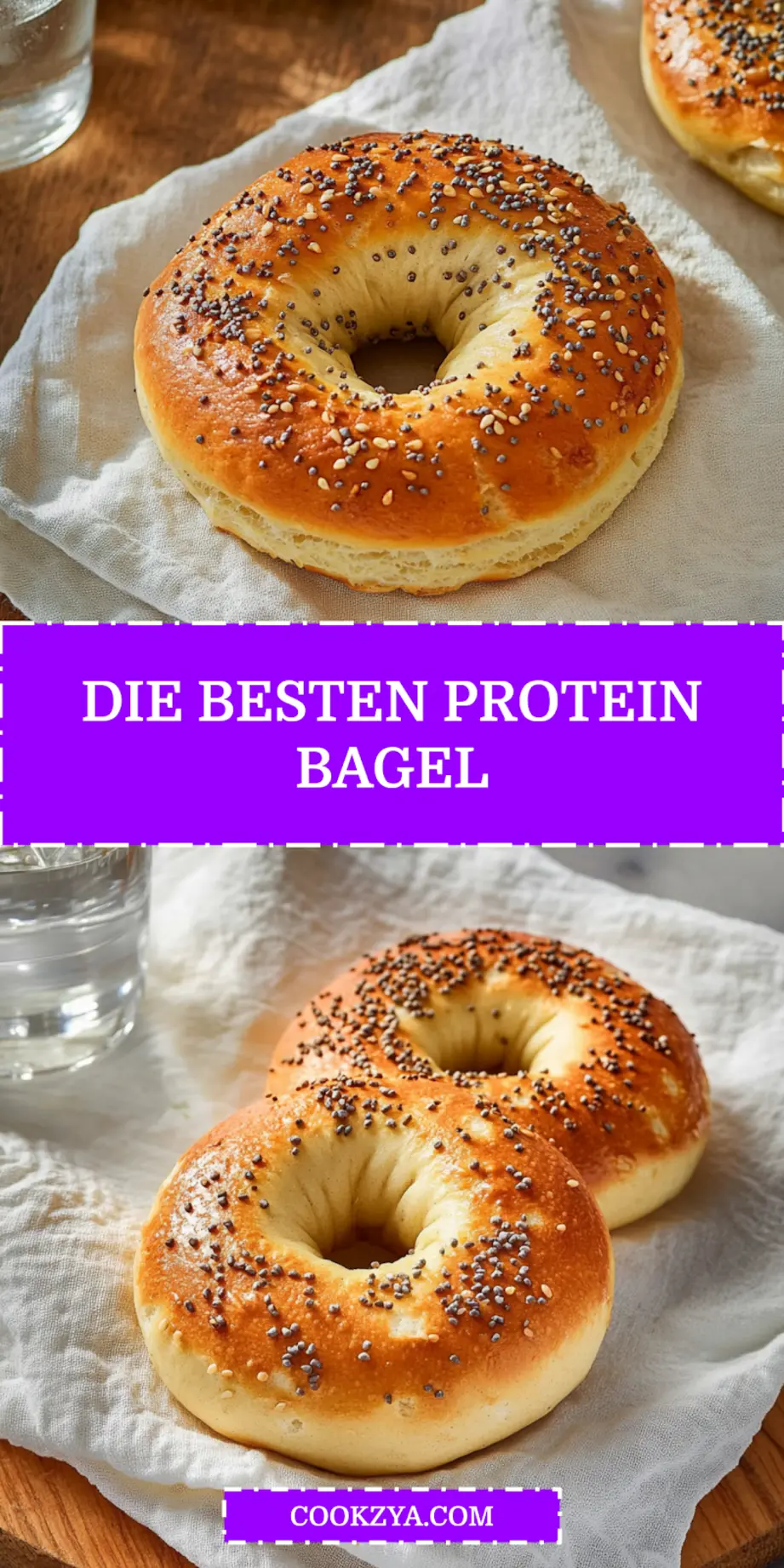 Die besten Protein Bagel: Easy and Delicious Ideas 6 DIE BESTEN PROTEIN BAGEL spelt flour quark sesame poppy seeds shaped bagel rings on napkin_pin