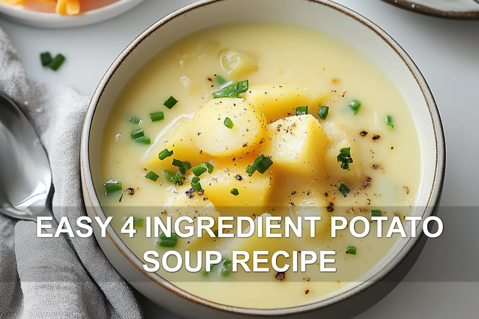 EASY 4 INGREDIENT POTATO SOUP RECIPE centered hero view, clean and uncluttered